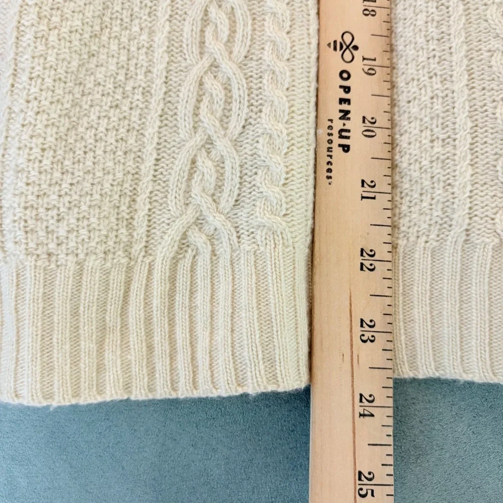 J. Crew Wool Sweater Fisherman Ivory Cable Knit Womens Size S Classic‎ Minimal